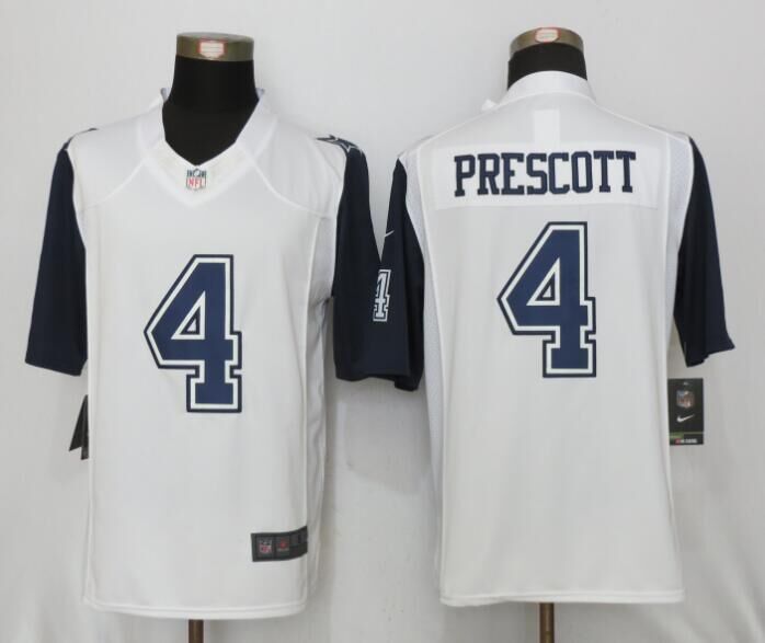 Dallas Cowboys 4 Prescott White Men's Stitched New Nike Limited Rush Jersey
